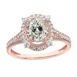 Oval Old Mine Cut Genuine Natural Earth Mined Diamond Halo Wedding Ring Rose Gold 5.25 Carats