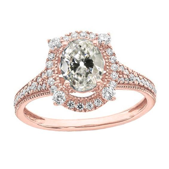 Oval Old Mine Cut Genuine Diamond Halo Wedding Ring Rose Gold 5.25 Carats