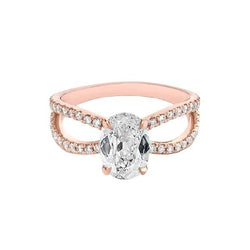 Oval Old Mine Cut Genuine Diamond Ring Double Shank 3.90 Carats Rose Gold 14K