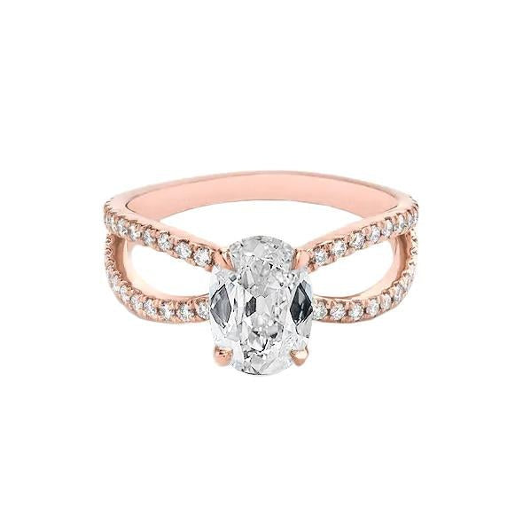 Oval Old Mine Cut Genuine Diamond Ring Double Shank 3.90 Carats Rose Gold 14K