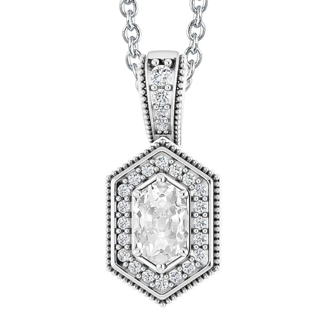 Oval Old Mine Cut Halo Real Diamond Pendant Antique Style 5 Carats Gold 14K