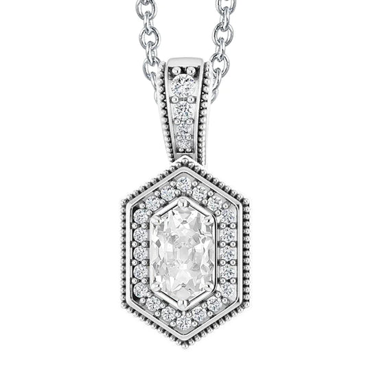 Oval Old Mine Cut Halo Real Diamond Pendant Antique Style 5 Carats Gold 14K