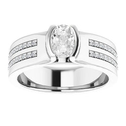 Oval Old Mine Cut Real Natural Earth Mined Diamond Ring Channel Set Thick Shank 4.75 Carats