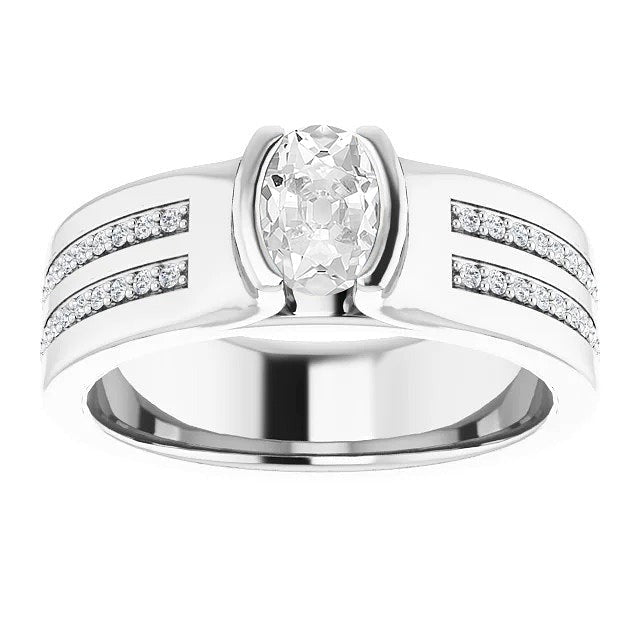 Oval Old Mine Cut Real Diamond Ring Channel Set Thick Shank 4.75 Carats