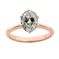 Oval Old Miner Genuine Natural Earth Mined Diamond Solitaire Ring 14K Rose Gold 3.50 Carats