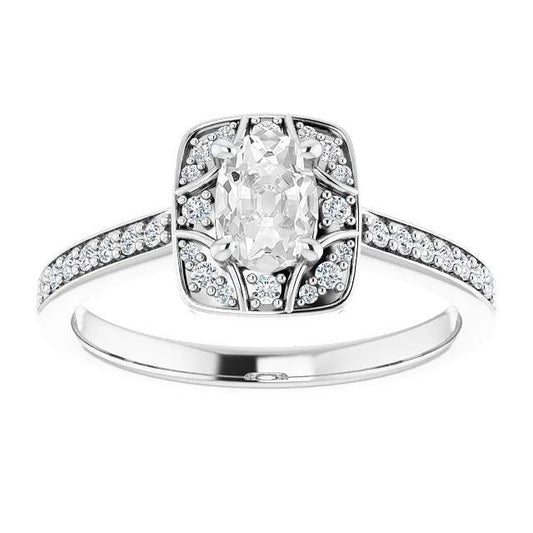 Oval Old Miner Real Diamond Halo Ring 14K White Gold 4.70 Carats