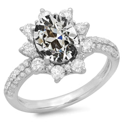 Oval Old Miner Real Diamond Halo Ring Pave Set Flower Style 11.50 Carats