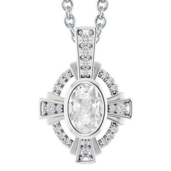 Oval Old Miner Real Natural Earth Mined Diamond Slide Pendant With Chain Bezel Set 5 Carats