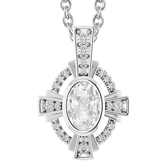 Oval Old Miner Real Diamond Slide Pendant With Chain Bezel Set 5 Carats