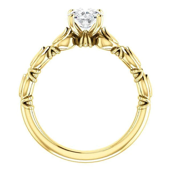 Oval Real Diamond Anniversary Solitaire Ring 1.50 Carats Yellow Gold 14K