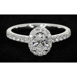 Oval Real Natural Earth Mined Diamond Engagement Ring 1.32 Carats Halo White Gold 14K