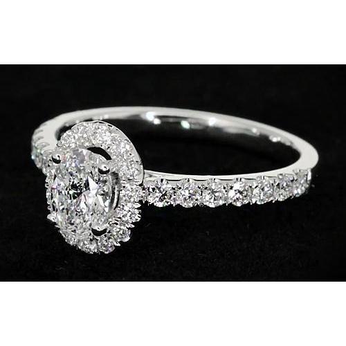 Oval Real Diamond Engagement Ring 1.32 Carats Halo White Gold 