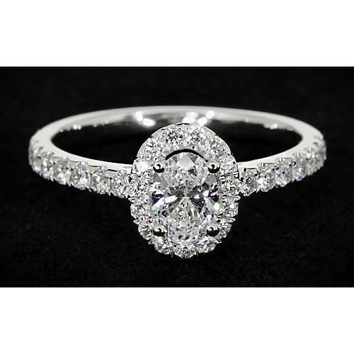 Oval Real Diamond Engagement Ring 1.32 Carats Halo White Gold 14K