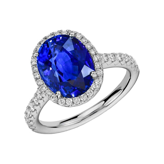 Oval Sapphire Engagement Ring With Diamond Halo