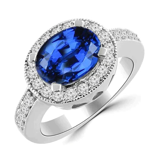 Oval Sapphire Stone Halo Ring