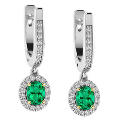 Gemstone Earring 14 Karat Two Tone Gold – Colombian Emerald Oval