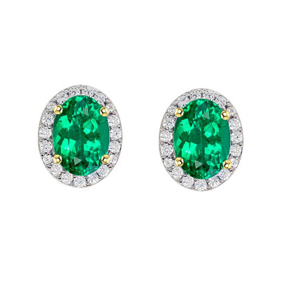 Emerald Gemstone Earring 1.50-ct 14 Karat Two Tone Gold – main view