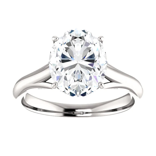 Oval Solitaire Ring 5 Carats Natural Diamond Trellis Setting White Gold Jewelry