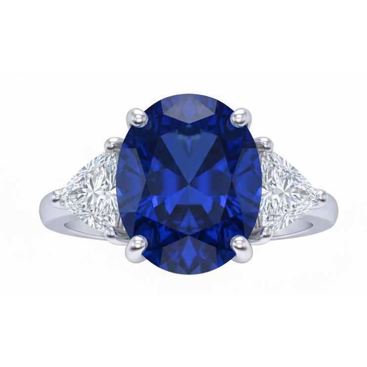 Oval Sri Lanka Sapphire Trillion Natural Earth Mined Diamond ( Not Lab Grown ) s 3 Stone Ring 6.01 Carats