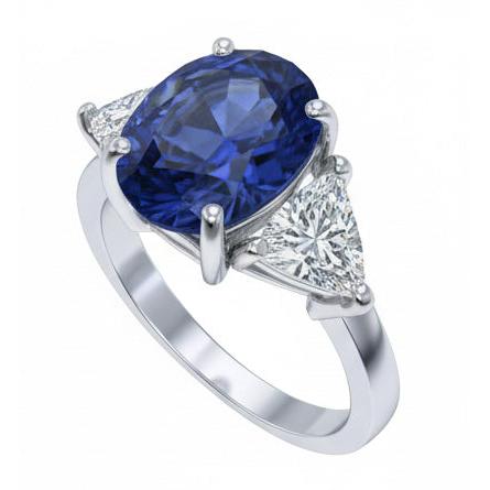 Oval Sri Lanka Sapphire Trillion Natural Earth Mined Diamond ( Not Lab Grown ) s 3 Stone Ring 6.01 Carats