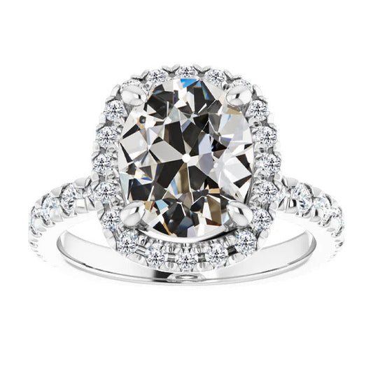 Brilliant Diamond Old Mine Cut Solitaire with Side Stones in 14K White Gold – main view