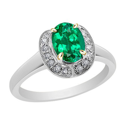 Emerald Pavé Precious Stone Ring 2 ct in Two-Tone 14K Gold