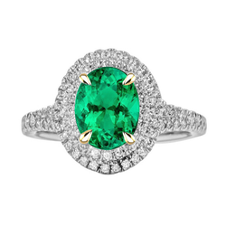 Pavé Colored Stone Ring – Emerald 3.50 ct 14 Karat Two Tone Gold