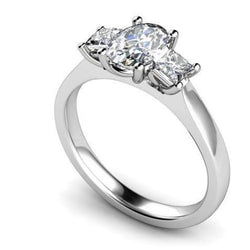 Oval & Princess Cut 2.50 Carats Real 3 Stone Diamonds Anniversary Ring