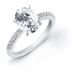 Oval & Round 3.50 Carats Real Diamonds Engagement Ring White Gold