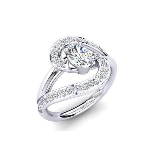 Oval & Round Cut Genuine Diamond Engagement Ring Twisted Shank 2 Carat WG 14K