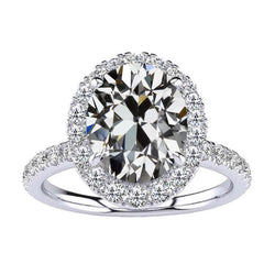 Halo Engagement Ring 14K White Gold – Fine Diamond Antique