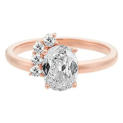 Oval & Round Old Miner Natural Diamond Ring 1.75 Carats Rose Gold 14K