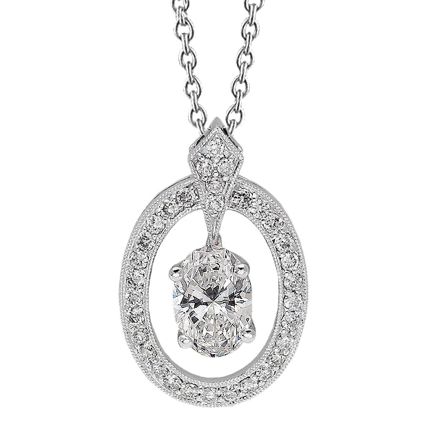 Oval and Round Halo Real Diamond Pendant Necklace 2.25 Carat White Gold 14K