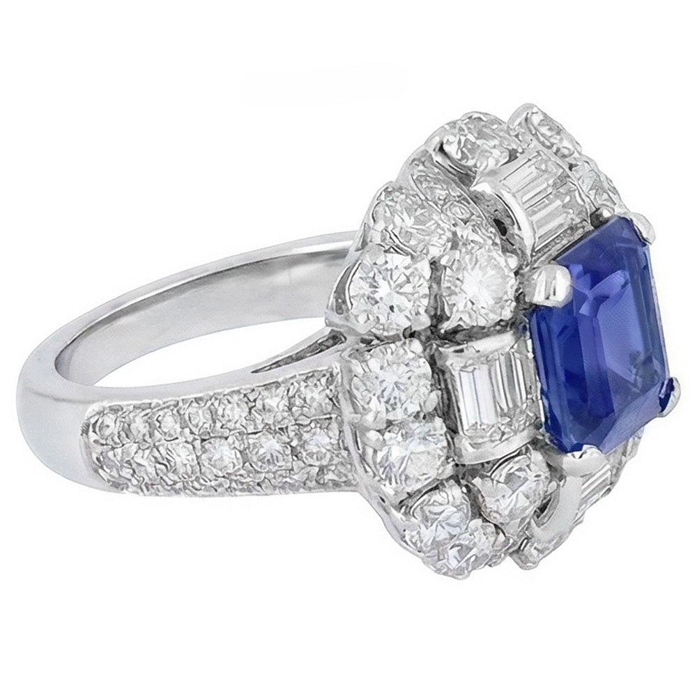 Parti Sapphire And Natural Earth Mined Diamond ( Not Lab Grown ) Engagement Ring