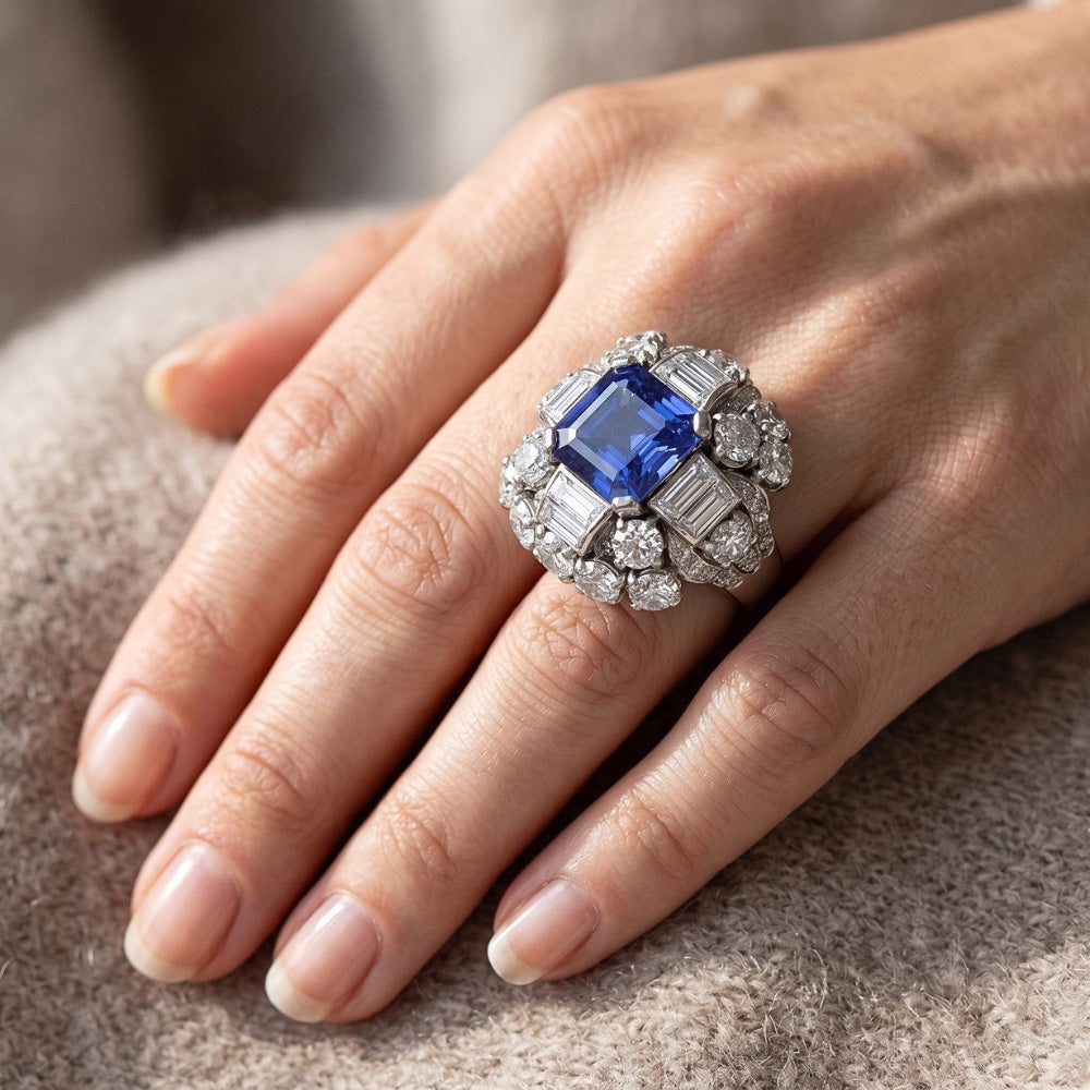 Parti Sapphire And Natural Earth Mined Diamond ( Not Lab Grown ) Engagement Ring