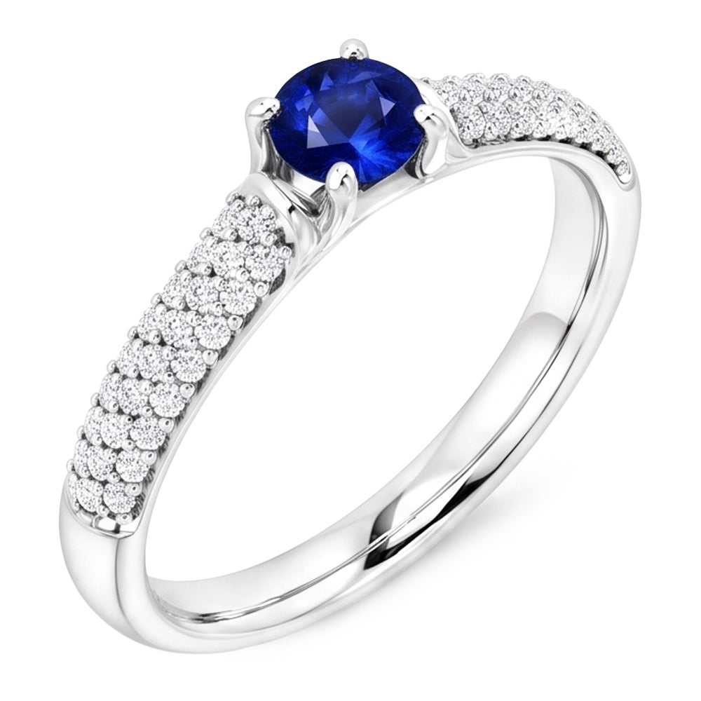 Pave Natural Earth Mined Diamond ( Not Lab Grown ) Blue Sapphire 2 Carats Ring White Gold 14K