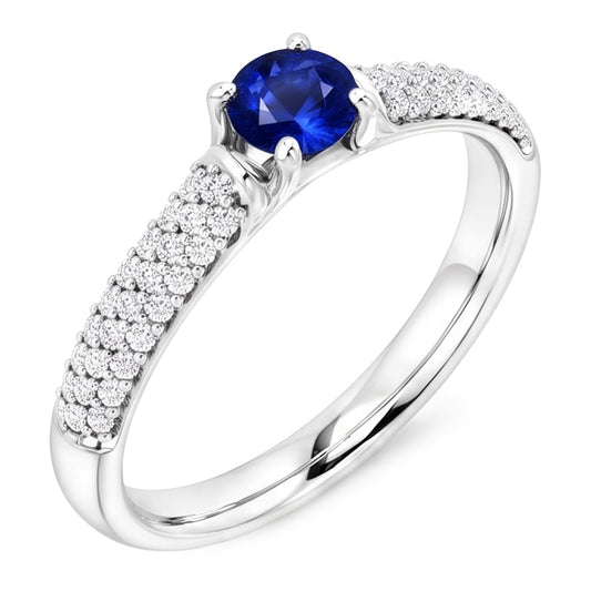 Pave Natural Earth Mined Diamond ( Not Lab Grown ) Blue Sapphire 2 Carats Ring White Gold 14K
