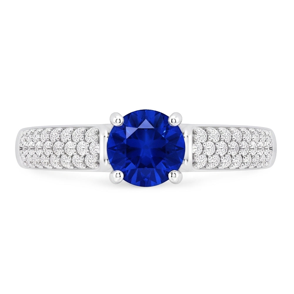Pave Natural Earth Mined Diamond ( Not Lab Grown ) Blue Sapphire 2 Carats Ring White Gold 14K