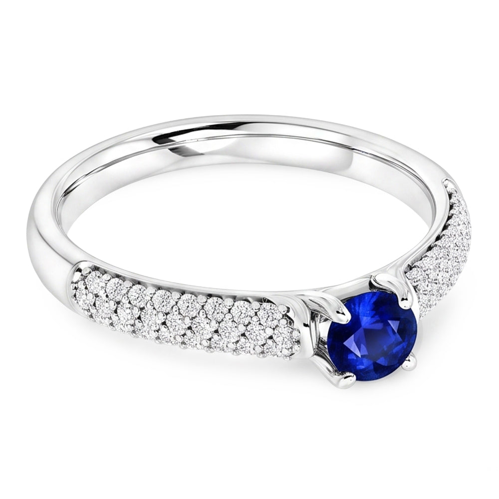 Pave Natural Earth Mined Diamond ( Not Lab Grown ) Blue Sapphire 2 Carats Ring White Gold 14K
