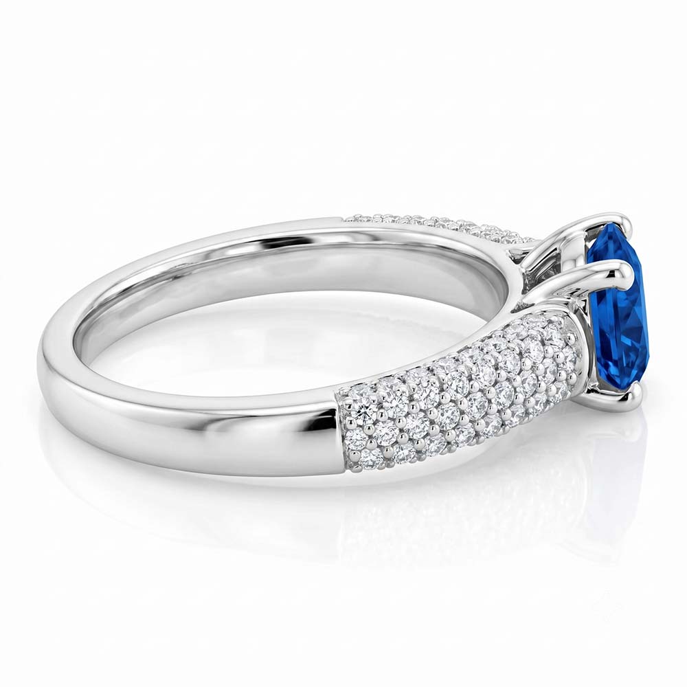 Pave Natural Earth Mined Diamond ( Not Lab Grown ) Blue Sapphire 2 Carats Ring White Gold 14K