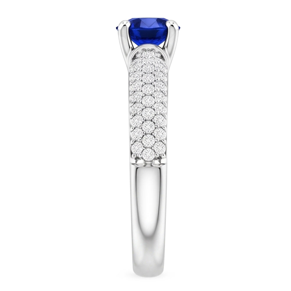 Pave Natural Earth Mined Diamond ( Not Lab Grown ) Blue Sapphire 2 Carats Ring White Gold 14K