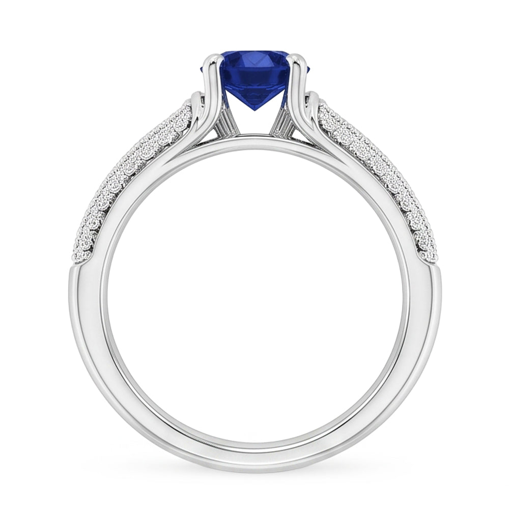 Pave Natural Earth Mined Diamond ( Not Lab Grown ) Blue Sapphire 2 Carats Ring White Gold 14K