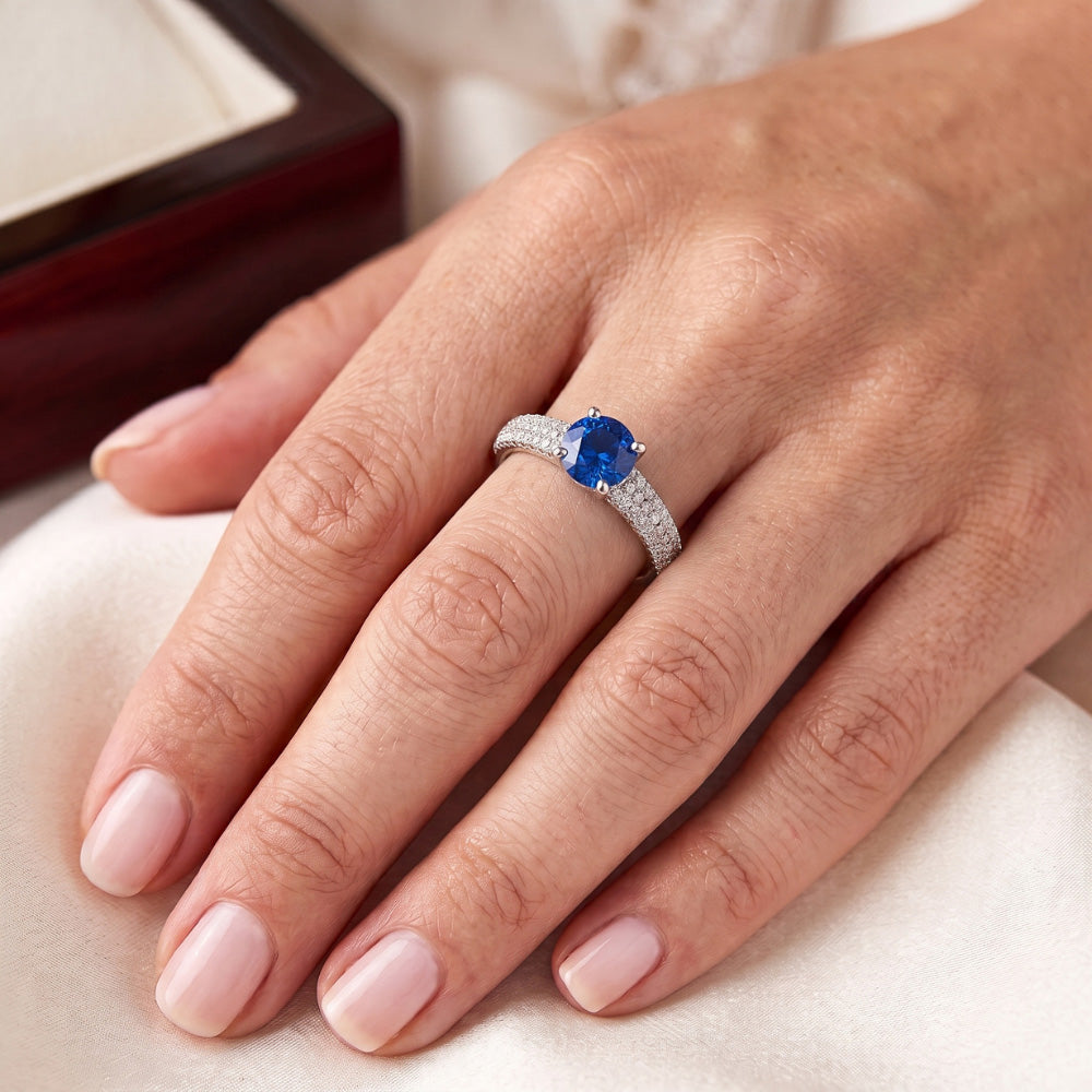 Pave Natural Earth Mined Diamond ( Not Lab Grown ) Blue Sapphire 2 Carats Ring White Gold 14K