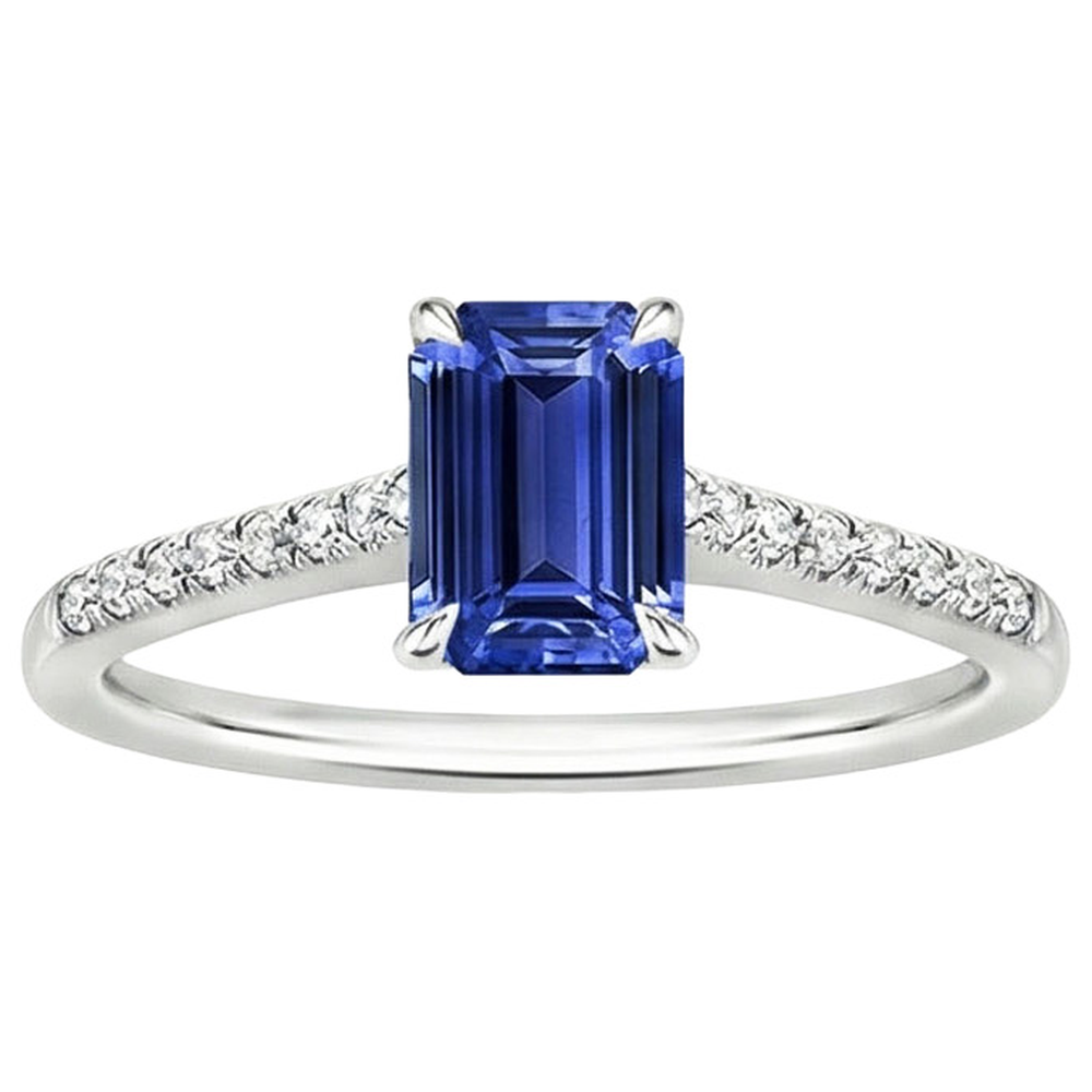 Pave Set Natural Earth Mined Diamond ( Not Lab Grown ) Ring Emerald Ceylon Sapphire White Gold 3.50 Carats