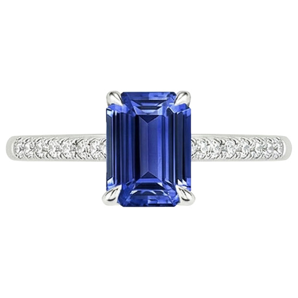 Pave Set Natural Earth Mined Diamond ( Not Lab Grown ) Ring Emerald Ceylon Sapphire White Gold 3.50 Carats