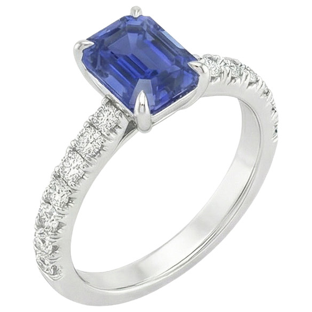Pave Setting Natural Earth Mined Diamond ( Not Lab Grown ) Ring Emerald Ceylon Sapphire 4.25 Carats