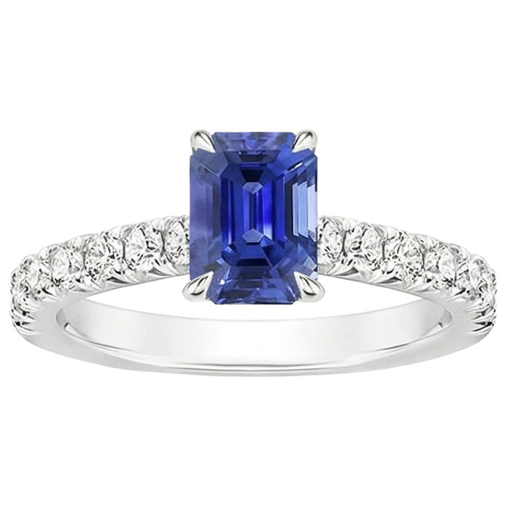 Pave Setting Natural Earth Mined Diamond ( Not Lab Grown ) Ring Emerald Ceylon Sapphire 4.25 Carats