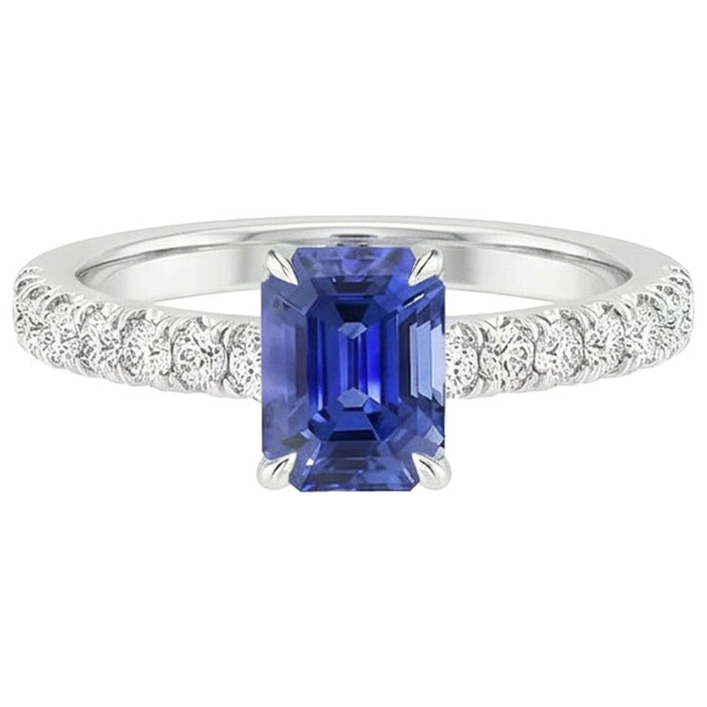 Pave Setting Natural Earth Mined Diamond ( Not Lab Grown ) Ring Emerald Ceylon Sapphire 4.25 Carats