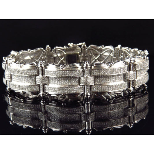 Pave Set Round Cut Real Diamond Men Bracelet White Gold 14K 15 Carats - Mens Bracelet-harrychadent.ca