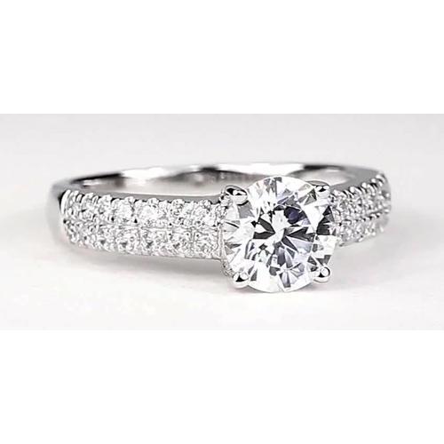 Pave Set Round Natural Diamond Ring White Gold 14K 